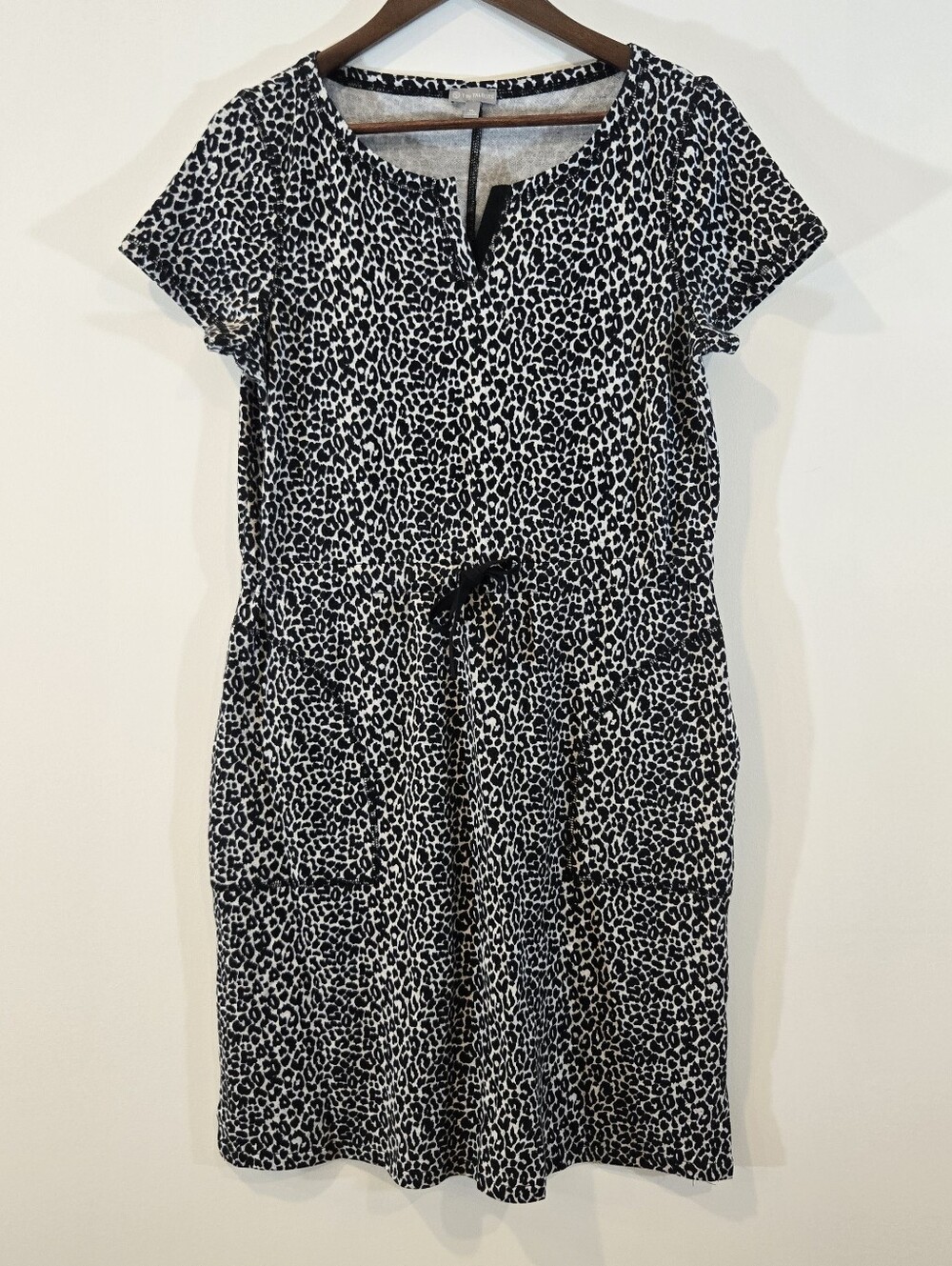 Talbots Animal Print Knit Dress Sz M P Petite Side Pockets Comfy lounge